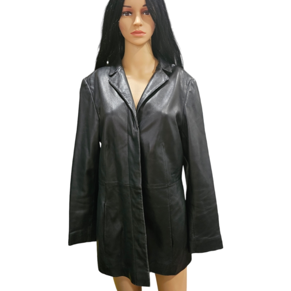 Caslon Black Lamb Leather Notched Lapel Blazer Jacket size L